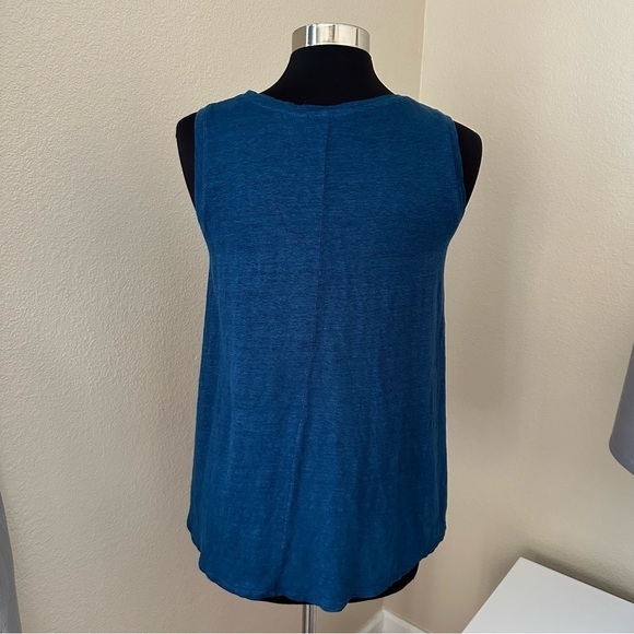 TAHARI Linen Lake Blue Sleeveless Asymmetrical Tank Top - Picture 5 of 11